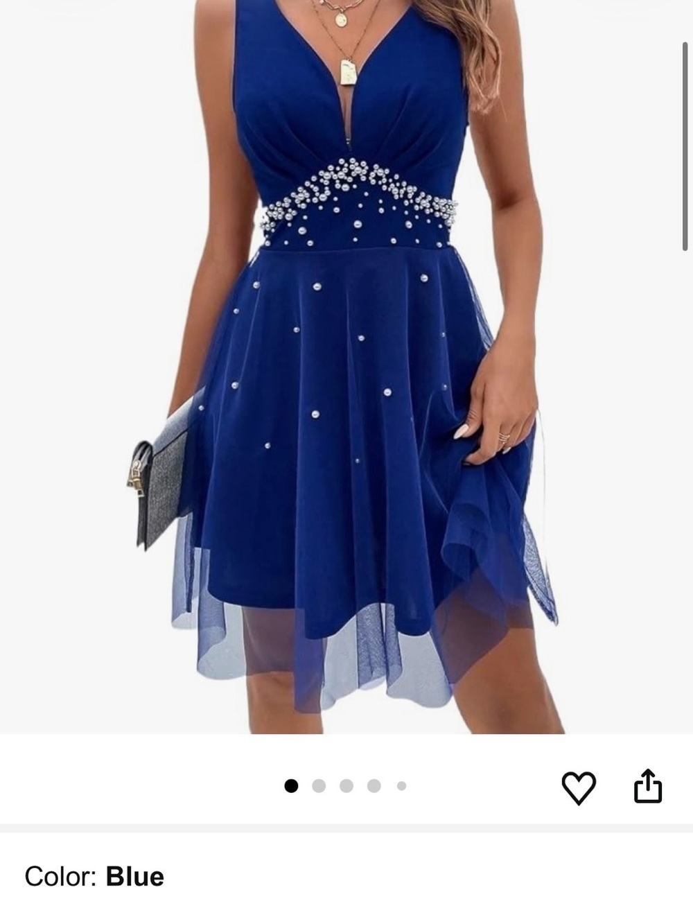 Royal Blue Sleeveless Pearl Embellished Party Dress